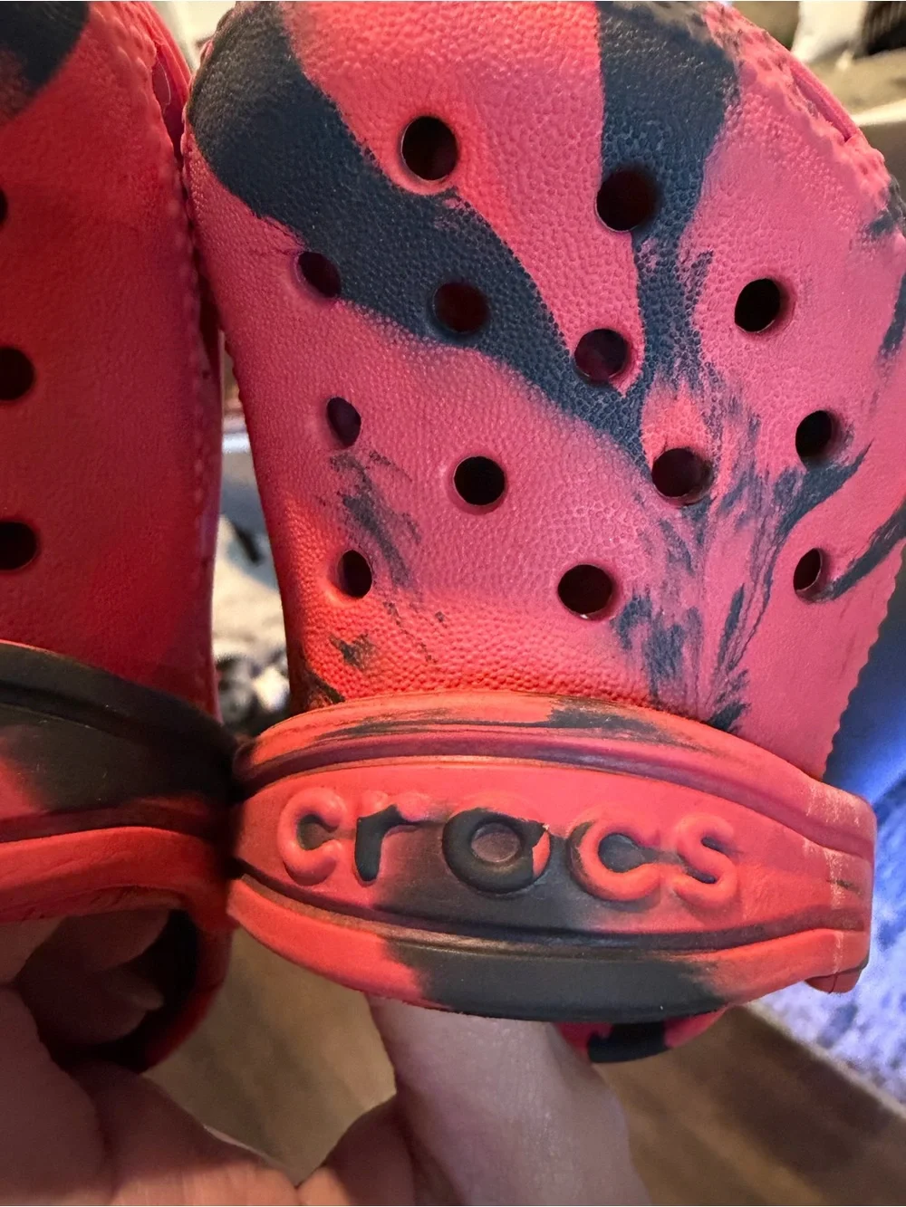 Crocs Kids Size 5 Red Black Graphic Classic Clogs